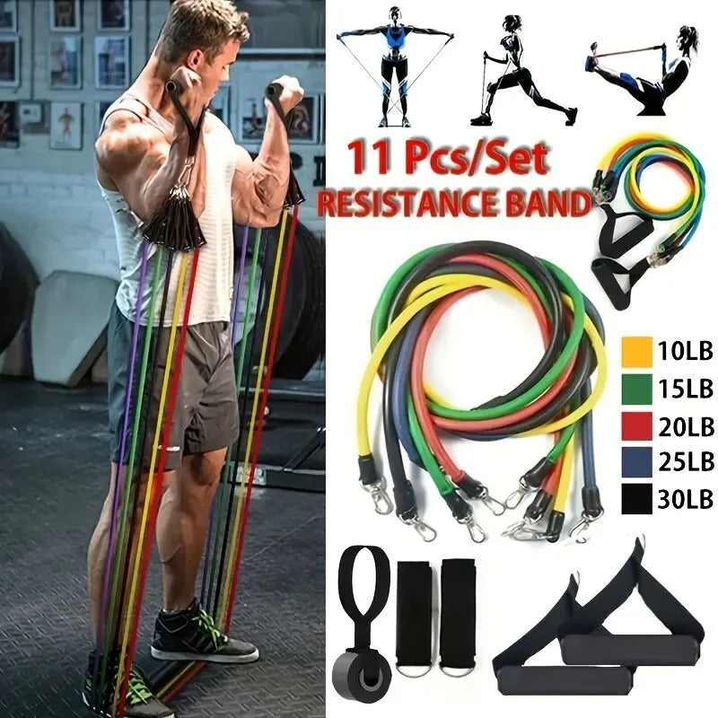 Resistance Band Full Kit 11pcs — Ankle Strap, Chest Expander & More